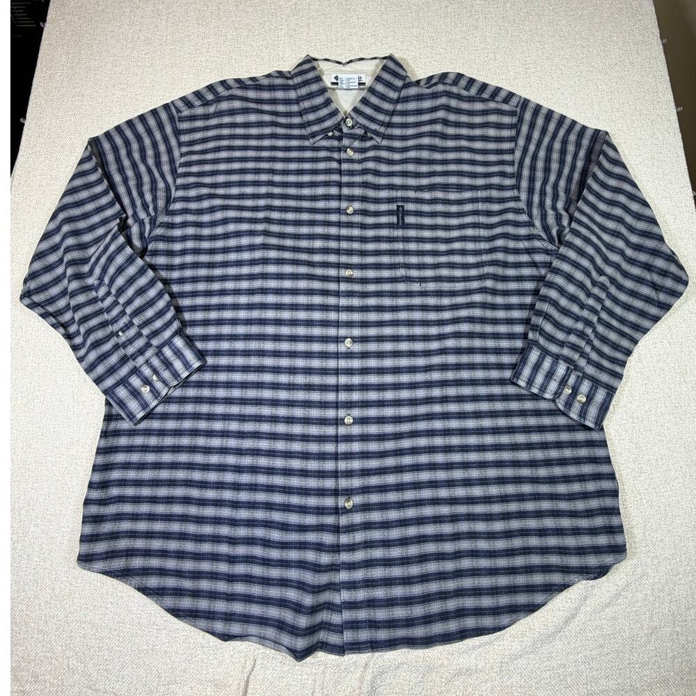 Columbia Men 3XB Blue Gray Striped Flannel Lng Sleeve Outdoor Button Front Shirt